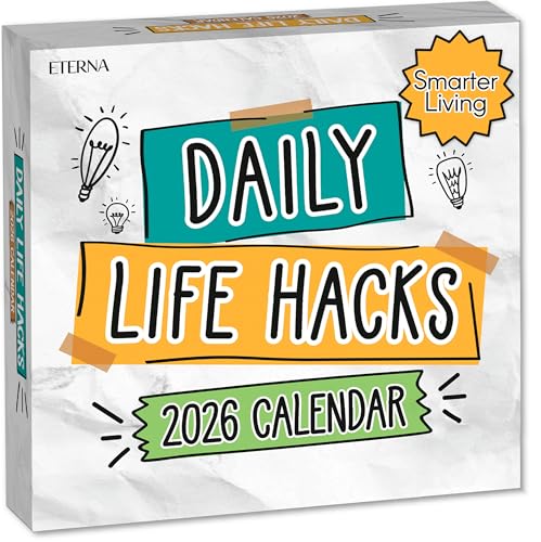 2026 Daily Life Hacks Desktop Calendar | Day To Day Tear Off Calendar with 365 Interesting Hacks & Facts for Everyday of the Year Fun Box Calendar Gift For Men or Women Christmas Stocking Stuffer Gift for Home or Office