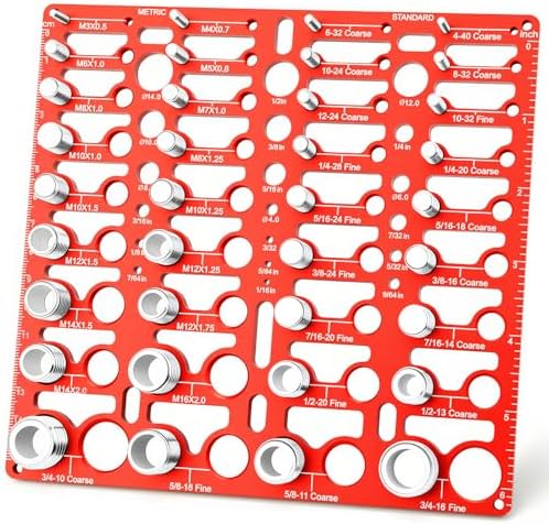 36 Nut and Bolt Thread Checker, Bolt Size Finder with 19 Drill Gauges, 16 Metric and 20 Standard Sizes, Wall-Mountable Bolt Size and Thread Gauge for Quick Identification