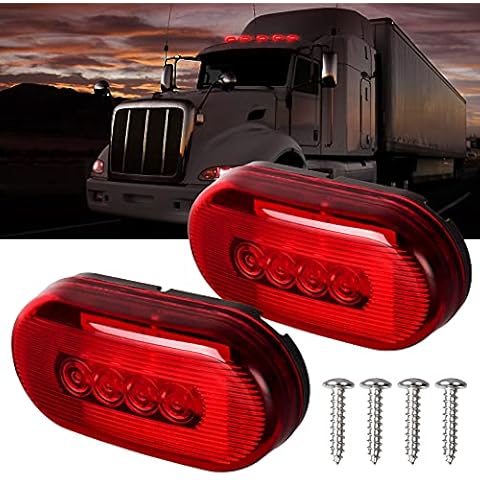 nifeida 2Pcs 4x2 Oval Red LED Side Marker Light 10 Diodes Surface Mount Waterproof Clearance Lights For RV Trailer Truck Camper Identification Light, Black Base Cover