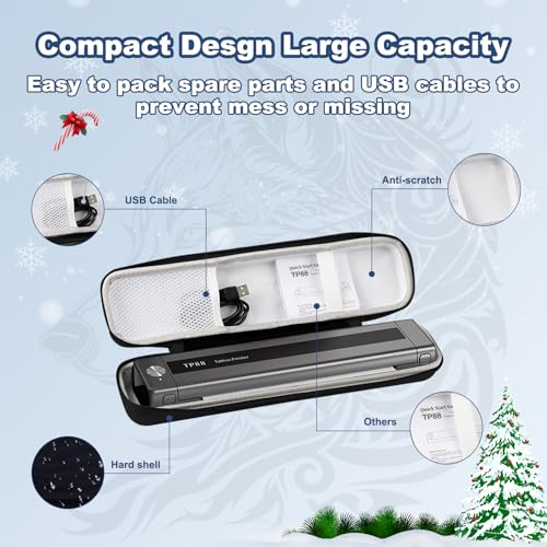 Image of Tattoo Case, Compatible with Phomemo TP88 /M08F /TP81 /TP83 A4 Portable Printer&Tattoo Machines, for Travel Printer Storage Papers & USB Cable, Shockproof (Case Only), Black