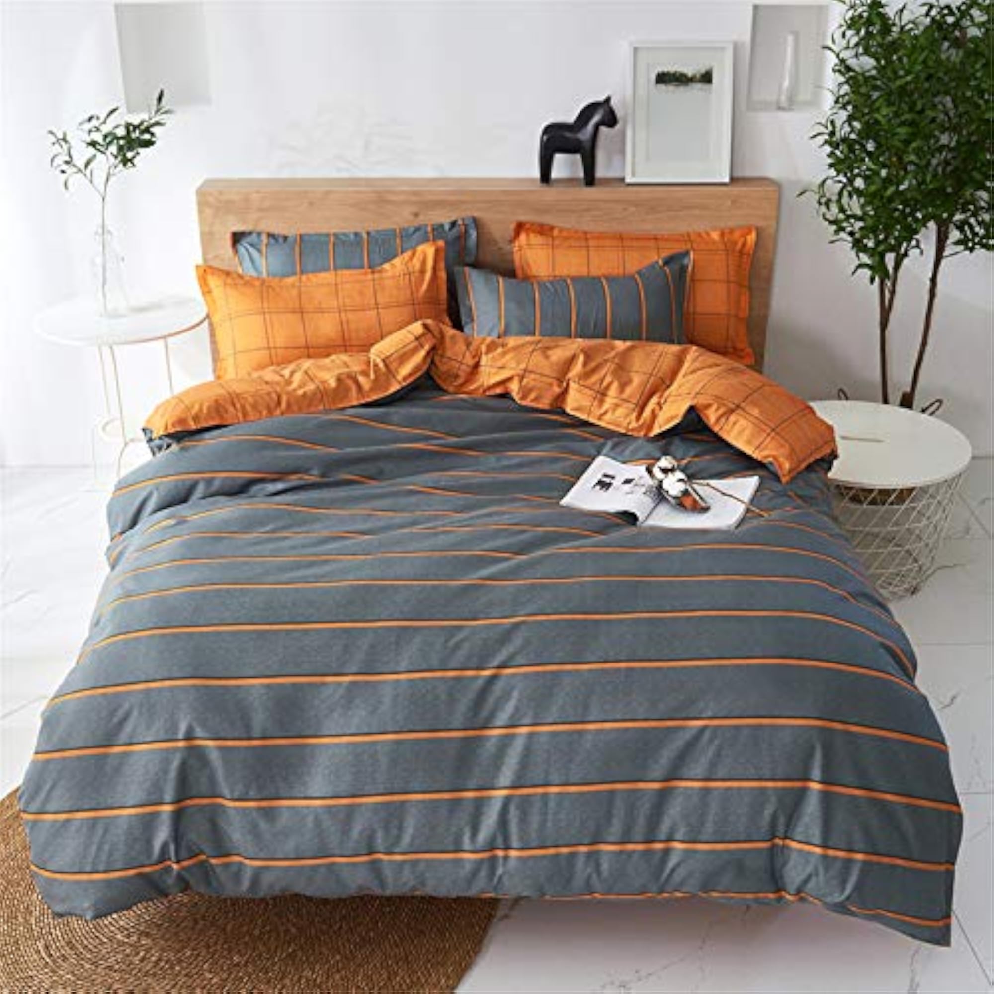 Single Duvet Cover Set with Flat Sheet and Pillowcase, Reversible