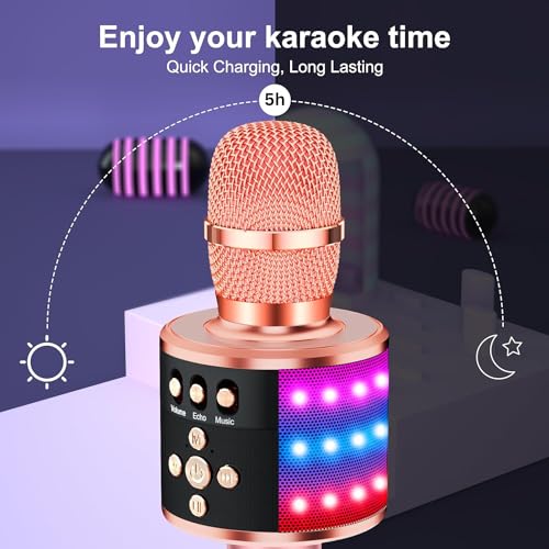Image of Ankuka Karaoke Mic with Speaker Bluetooth | Portable Bluetooth Mic Wireless with Led Lights - Professional Karaoke Mike for Kids | Mic for Singing with Built-in Speaker and Echo Effect
