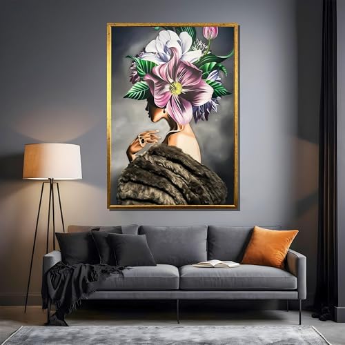 Toile femme aux fleurs décoration murale salon et chambre moderne 80x110cm