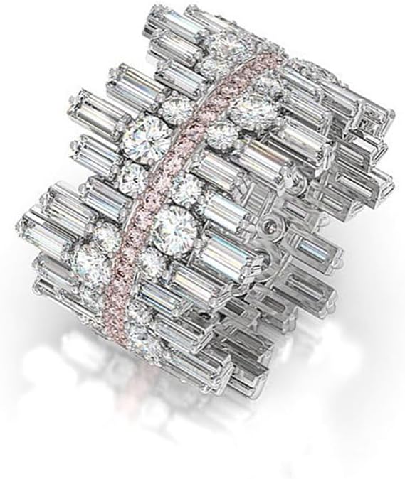 ENDLESSNESS & ETERNITY Large Full Eternity CZs Pink Simulated Diamond in the Middle Cocktial Ring hiphop Style14K Gold Plated Wedding Band Ring