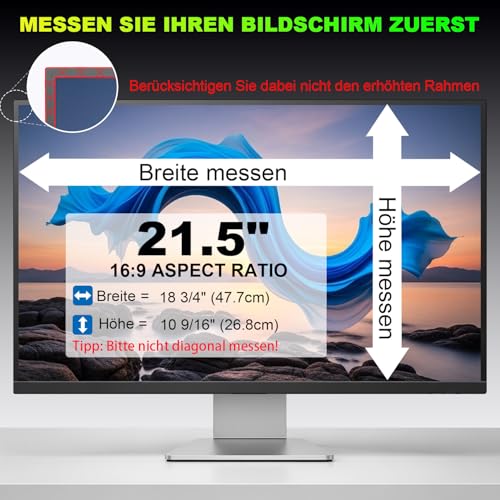ruord Sichtschutzfolie für 21.5 Zoll 16:9 (47.7x26.8cm) Monitor - Blaulichtfilter & Blendschutz, Abnehmbar Blickschutzfolie | PC Blickschutzfilter für Büro