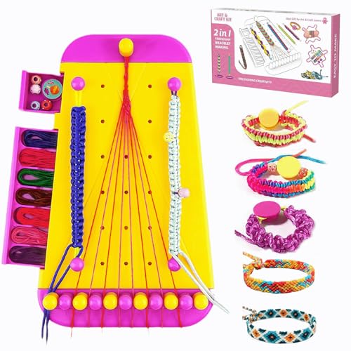 Kit de fabricación de pulseras de la amistad, kit de manualidades para niñas de 7 a 12 años, divertido kit de fabricación de pulseras con 40 hilos precortados, telares trenzados, dijes y accesorios