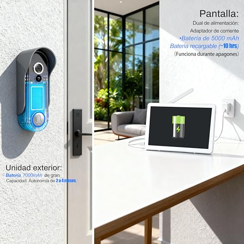 SIMBAILAI WiFi Pantalla táctil de 8 Pulgadas HD 1080p Ultrafino Inalámbrico Videoportero Timbre Video Interfono,Detección de Movimiento, Compatible con la App Tuya, Almacenamiento de Vídeo Gratuito - imagen 7