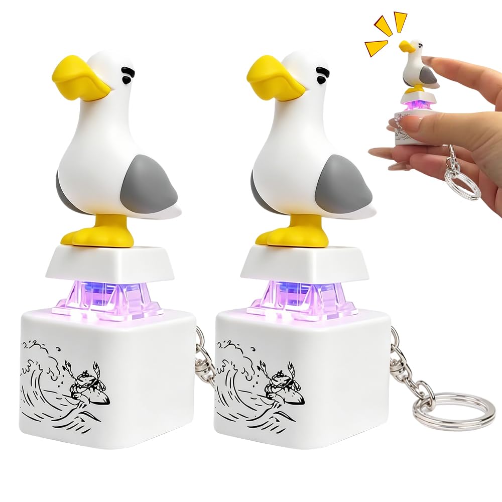 Foreverup Seagull Mine Sound Button Keychain, Rechargeable Fidget Clicker with Real Sound & LED Light, Funny Interactive Desk Stress Relief Toy Gifts for Adults for Fun& Stress Relief (2PCS)
