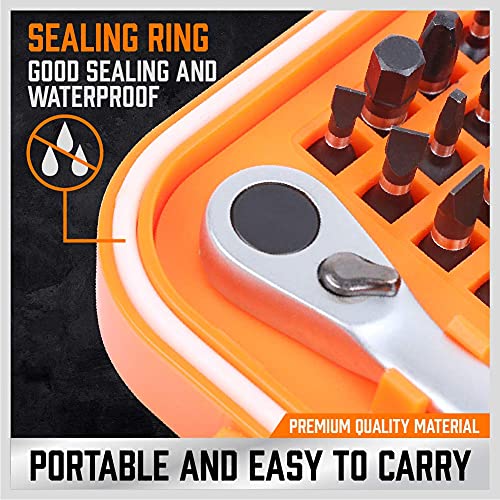 Sedy 42-Pieces Mini Ratchet Screwdriver And Bit Set, Waterproof Case 1/4-Inch Mini Ratchet Screwdriver And S2 Bits Kit With Extension Bit Holder, Pocket Size #TOP2