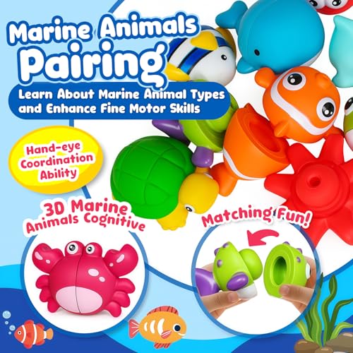 Image of Montessori Toddler Learning Toys for Boys Girls Ages 1 2 3 Year Old,Fun Little People Ocean Animals Figures Sorting Matching Sensory Toy Gift for Birthday Easter Christmas