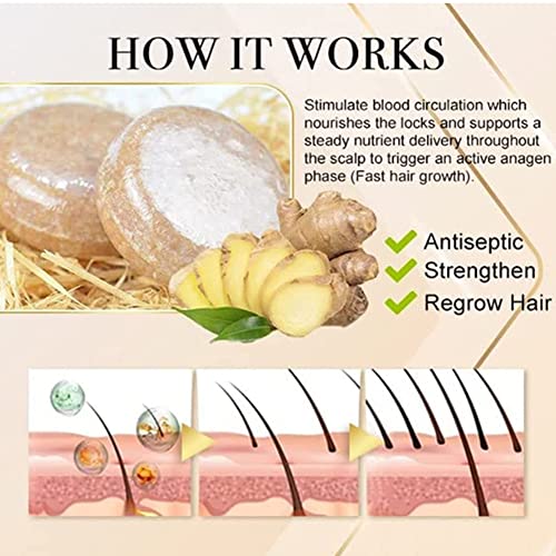 3 Pcs Ginger Hair Regrowth Shampoo Bar, Anti Hair Loss Ginger Shampoo Soap, Natural Organic Ginger Shampoo Bar Promotes Hair Growth, Anti-Dandruff And Anti-Itching Ginger Bar Soap #TOP4