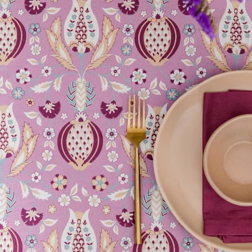 Image of THE YARD HOUSE Wipeable & Anti-Slip Cotton Table Cover for Family Dining, Party. Protects Against Spills, Scratches, Damages (Rosewater & Chestnut, 60 x 90 inch (Rectangle))