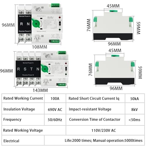 Alimentation sans interruption ATS automatique double alimentation rail DIN 4P 110V 125A - 2