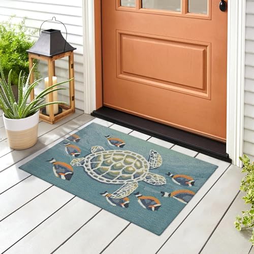 Liora Manne FrontPorch Indoor/Outdoor Hand Tufted Durable Area Rug - Transitional Coastal Animal Multicolor (Turtle and Fish Ocean) (2'6" x 4')