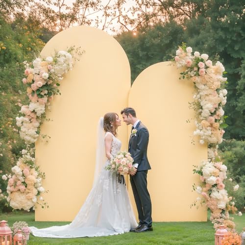 Image of Champagne Arch Covers 2 Set 7.2 and 6ft Champagne Arch Backdrop Cover Spandex Fitted Wedding Arch Stand Covers for Birthday Party Baby Shower Bridal Shower Wedding Banquet Photo Balloon Arch Backdrop