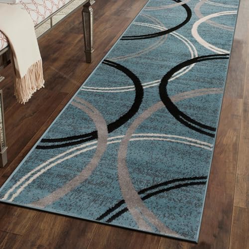 Rugshop Modern Wavy Circles Design Runner Rug 2'7" x 6' Blue