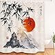 LB Duschvorhang 180x200 Antischimmel Duschvorhang Schwarz Bambus und Berg Duschvorhang Japanisch Rote Sonnenaufgang Wasserdicht Waschbar Stoff Duschvorhang für Badewanne mid 12pcs Haken