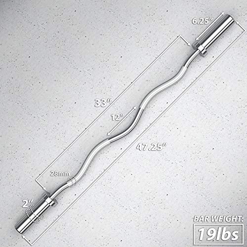 Synergee Commercial Ez Curl Olympic Bar Chrome With Powder Coated Brass Bushings Excellent For Bicep Curls And Triceps Extensions #TOP3