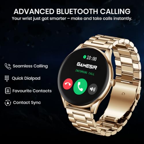 Image of GameSir Glavito Round Dial Smartwatch with 1.49 inch AMOLED Display, 100+ Sports Modes, IP67, Bluetooth Calling, Functional Crown Control, Health Tracking, 100+ Watch Faces for Men & Women (Metal Gold)