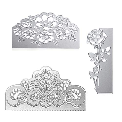 3 Pieces Rose Cutting Die Flower Shape Embossing Dies Carbon Steel Die Cuts Stencils for Scrapbooking Card Making Supplies