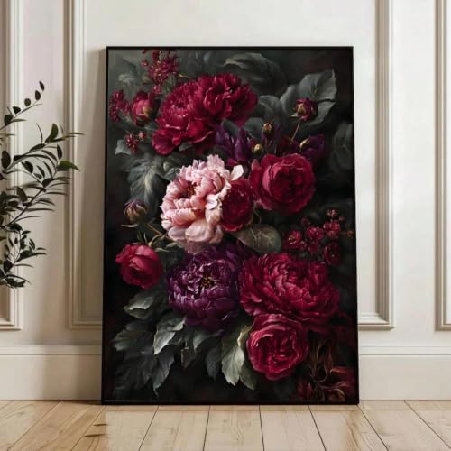 Tableau gothique salon pivoines vintage pour habiller un grand mur vide