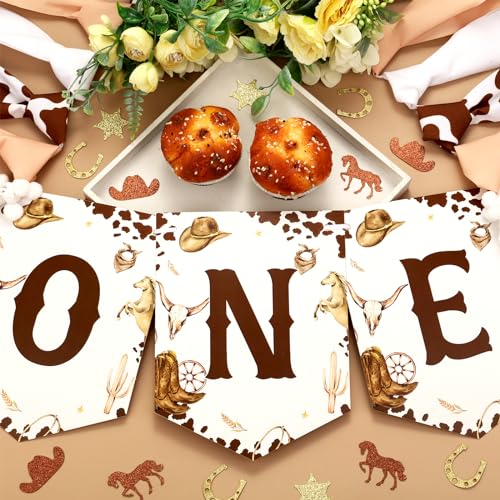Cowboy One Highchair Banner, My First Rodeo 1st Birthday Highchair Banner, Western Theme First Birthday Party Decorations Supplies for Boy