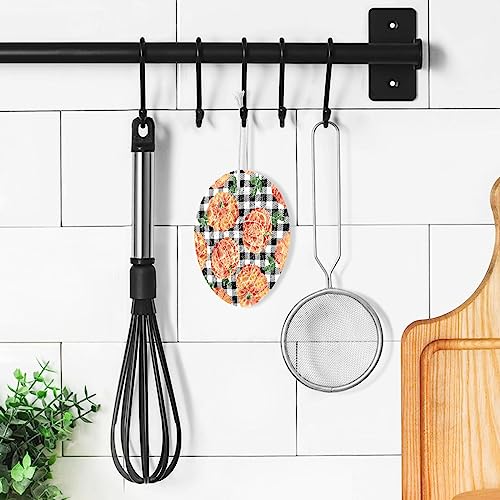 Image of Autumn Pumpkins Black White Gingham Kitchen Sponges Fall Maples Buffalo Plaid Cleaning Dish Sponges Non-Scratch Scrubber Sponge for Kitchen Bathroom Cars, pack of 3