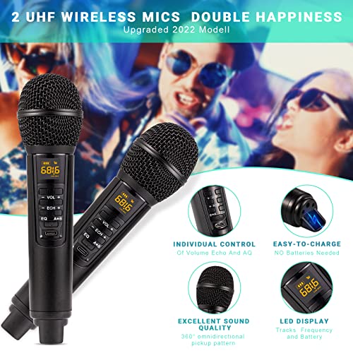 Karaoke Machine For Adults And Kids,Portable Bluetooth Karaoke Machine With Mobile Phone Holder, Pa Speaker System With 2 Wireless Bluetooth Microphone Best Birthday Gift For Boys And Girls #TOP1