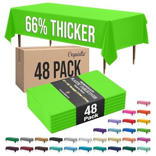 Image of Exquisite Lime Green Rectangle Tablecloth 54 inchx108 inch - 48 Pack | Plastic Tablecloth, Disposable Table Covers Rectangle for Parties, Weddings, Holidays & Party Supplies