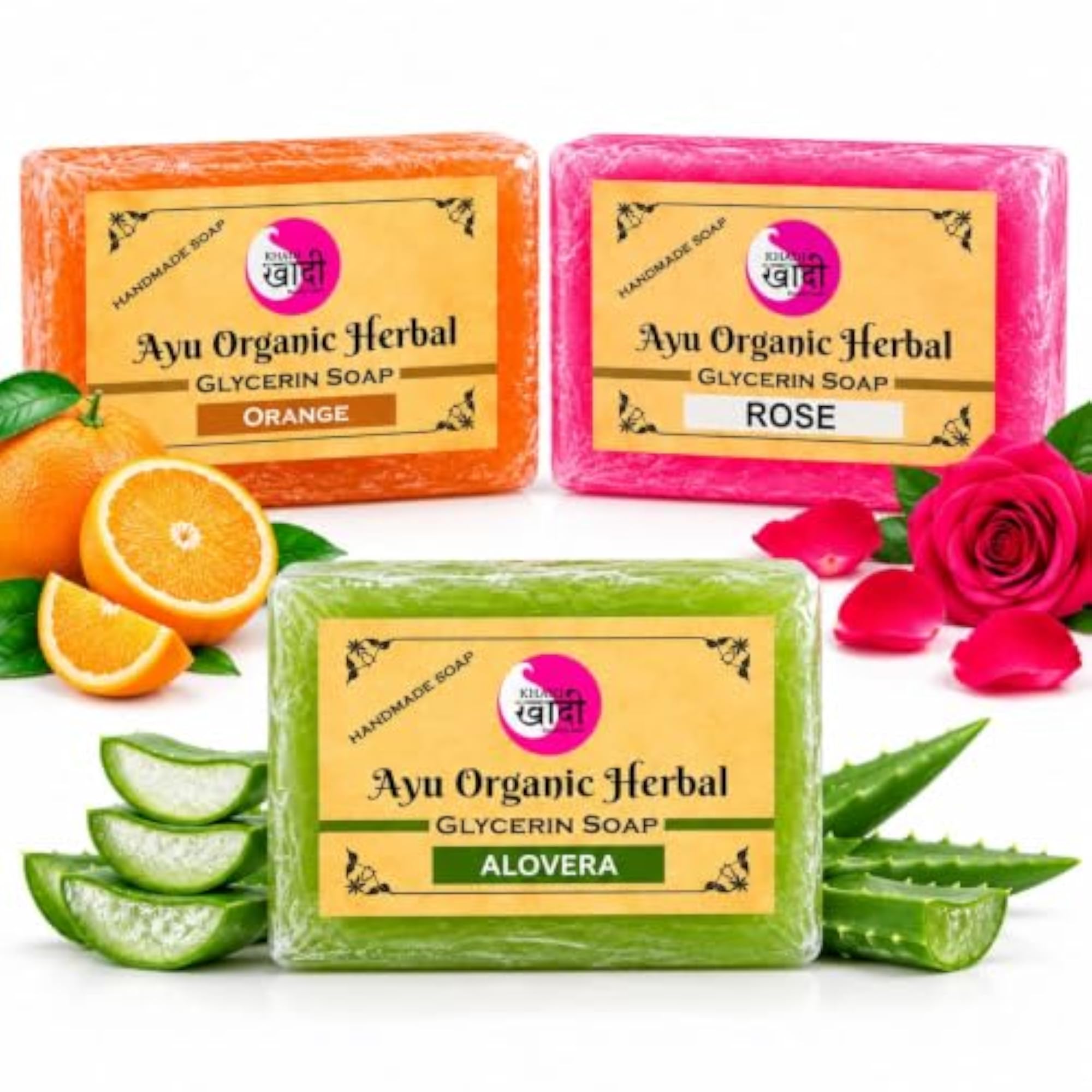 Ayu Organic Herbal Glycerin Soap, 125g Pack of 3