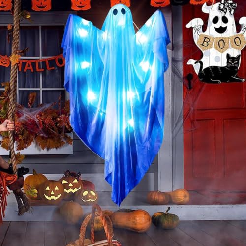 Fantasma Halloween con luces LED para evitar decoraciones oscuras e invisibles 7