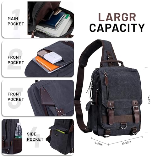 Image of mygreen Canvas Cross Body Messenger Bag Shoulder Sling Backpack Travel Rucksack
