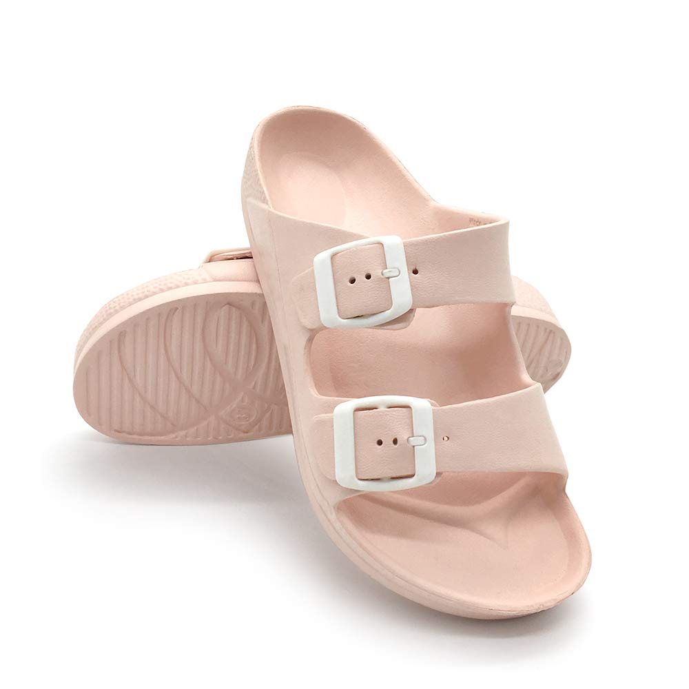 Luffymomo Adjustable Slip on Eva Double Buckle Slides Comfort Footbed Thong Sandals for Womens