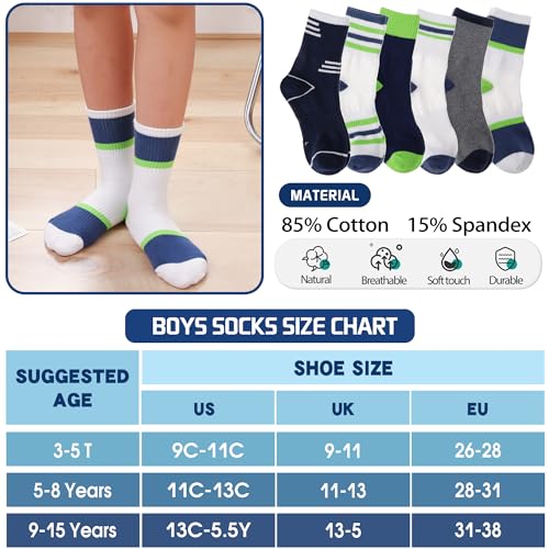 Welwoos Kids Boys Socks Athletic Basketball Youth Sport Crew Cotton Breathable Soft Gift Socks 6 Pairs Stocking Stuffers thumb #4