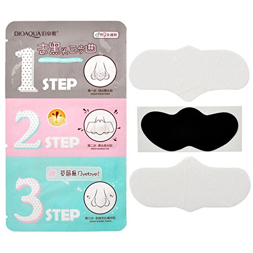 CCbeauty 10Pcs Nose Blackhead Remover Strips 3-Steps Kit Nose Clear Face Cleanser Mask Peel Off Blackheads Pore (10 Pcs)