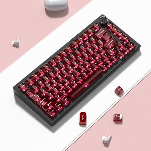 Image of dagaladoo Red Clear keycaps,Transparent keycaps 60 75 100 Percent,Ceramic Jelly Key caps Set,Shine Through Key caps.,MDA Profile Keyboard Key Cap for Mx Switches Mechanical Keyboard