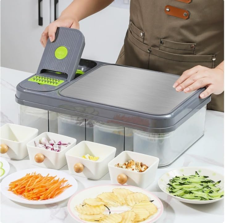 22-in-1 Vegetable Chopper Multifunctional Food With 7 Blades & 4 Containers Onion Dicer Veggie Slicer Cutter Grater For Kitchen Mandoline With Peeler & Cleaning Brush