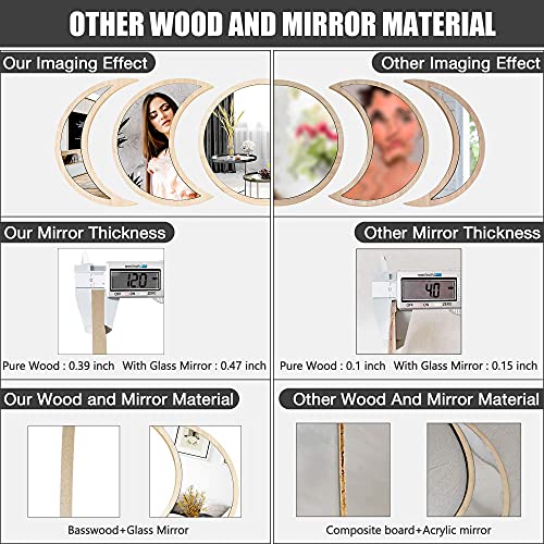Moon Phase Mirror Set | 100% Glass Moon Phase Mirrors | Wall Hanging Crescent Moon Mirror Phases | Decorative Scandinavian, Bohemian Accent Room Decor - Bedroom, Living Room, Dining Room, Apartment #TOP5