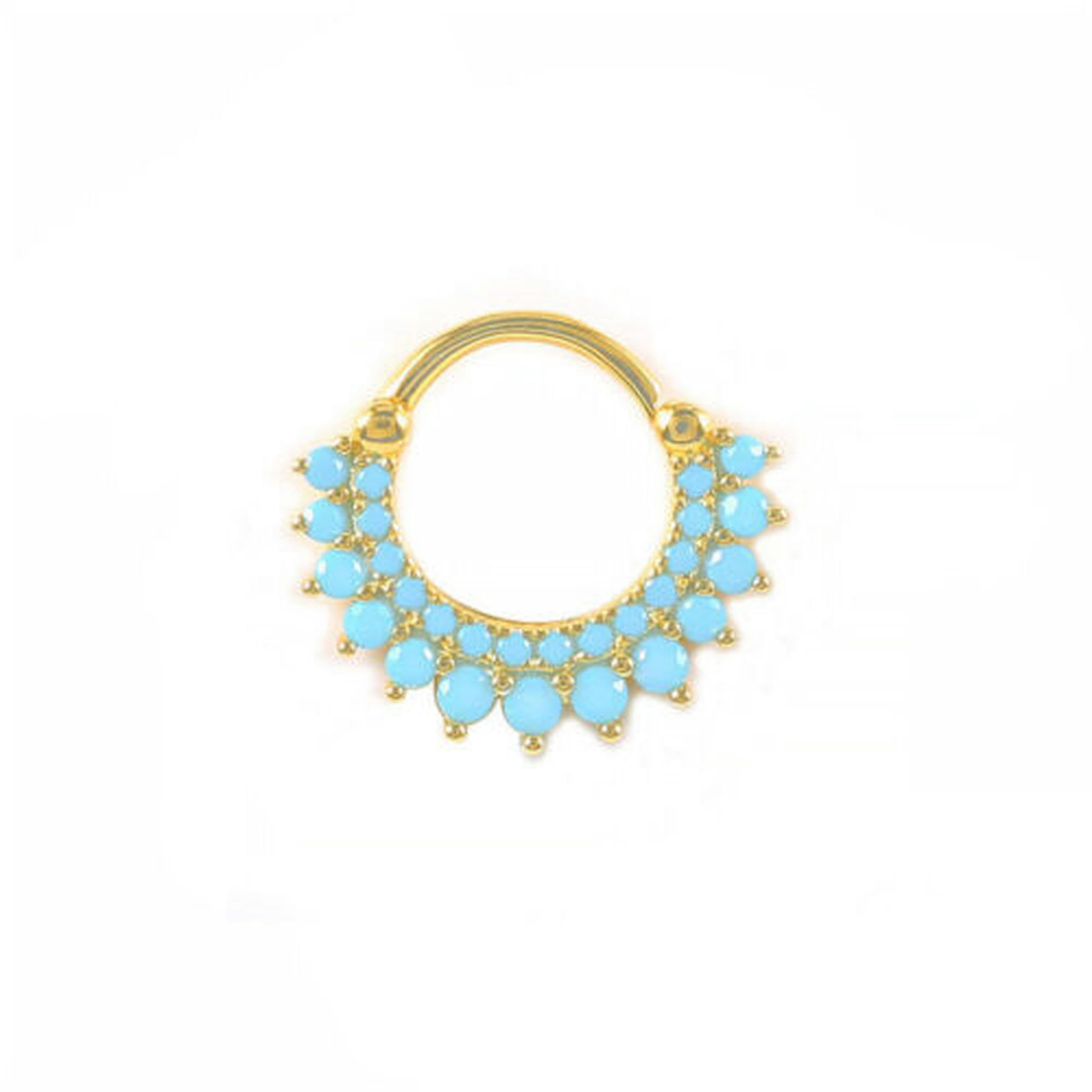 Anello da Naso con clicker in Cristallo CZ, Piercing in Argento Sterling 925, Cerchio A4492-D - Oro con Azzurro