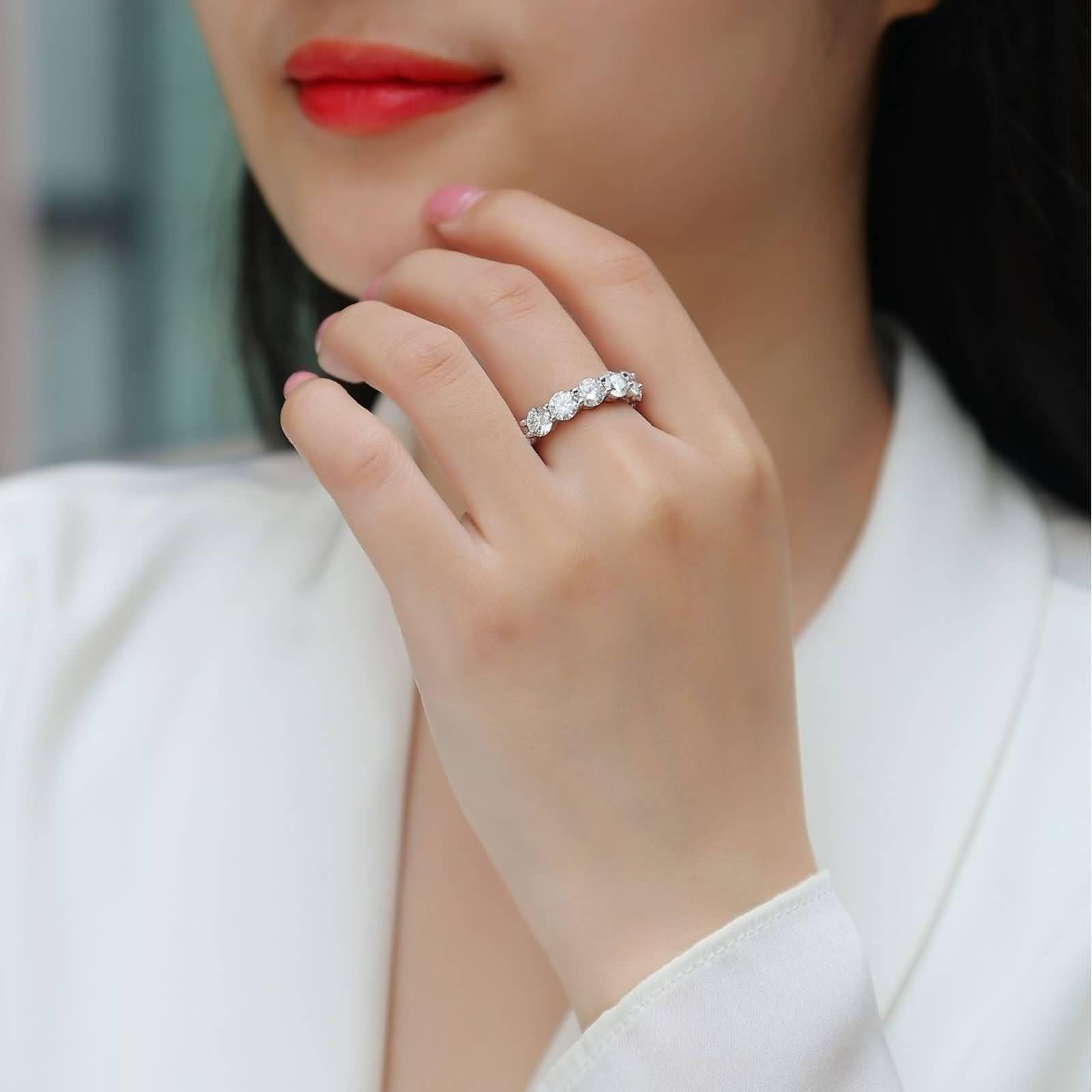 Unisize Ring, Ringe Frauen Cool 5mm Moissanit-Ring Silber 18K Weißgold Größe 47 (15.0)