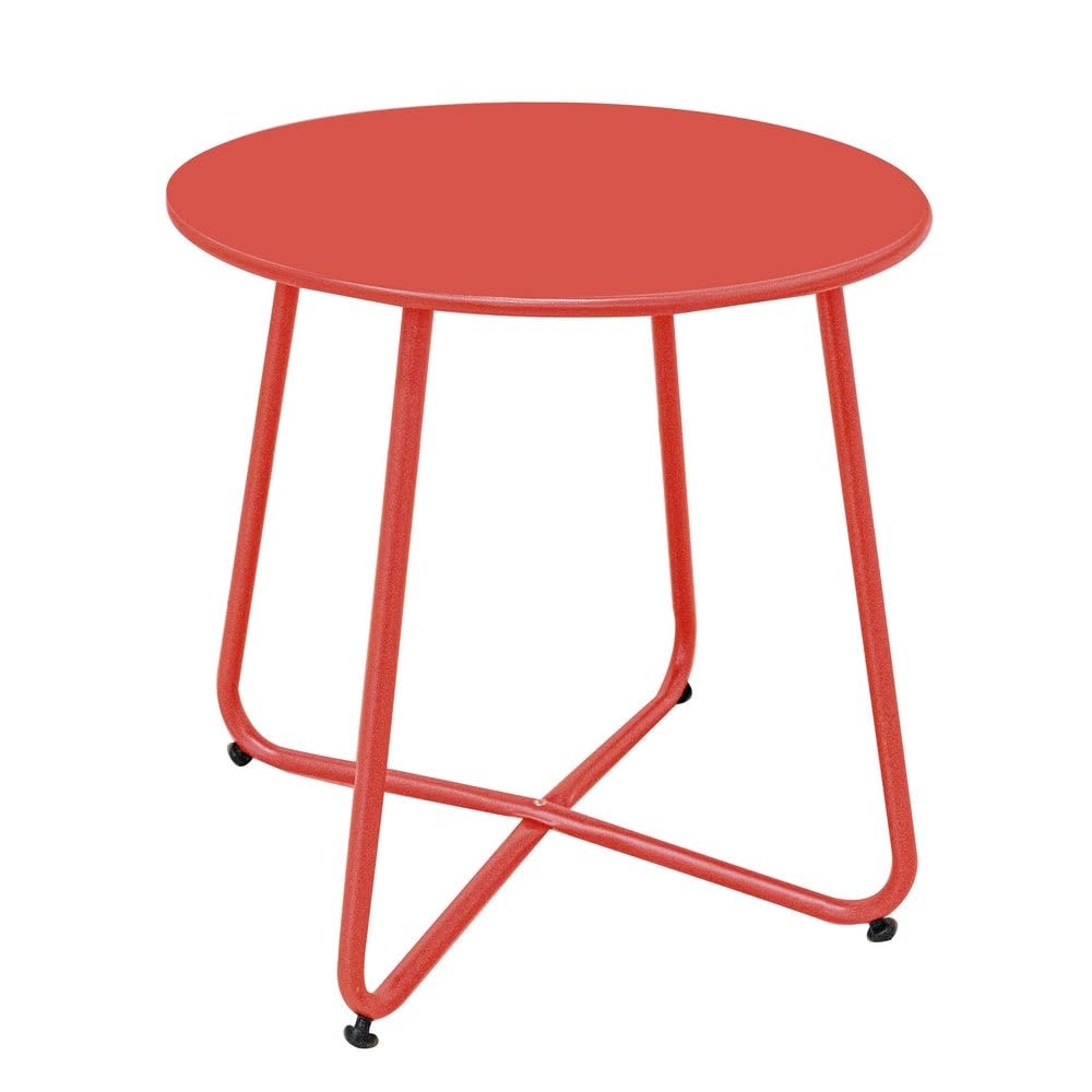 LOLAhome Mesa Auxiliar Luna lacada Roja | Ø45 x 45 cm | De Acero con Revestimiento epoxi anticorrosión Interiores y Exteriores, jardín, terraza y balcón