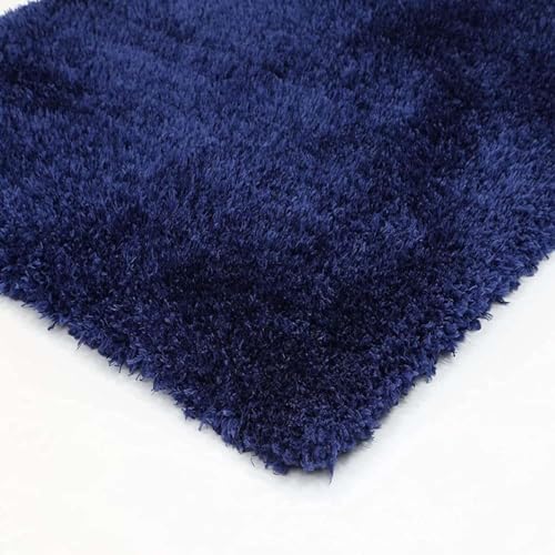 Image of Handcrafted Microfiber Nevy Blue Shaggy Carpet 10x12 Feet with Thick Soft Plush Pile, Anti Slip Backing, Ideal for Living Room, Bedroom, Hall and Home Interior Decoration