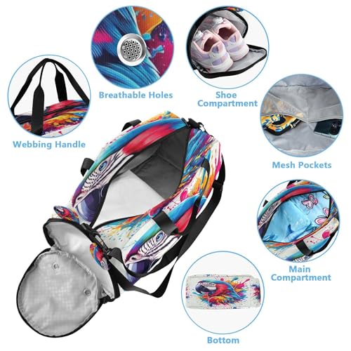 Parrot Youth Sports & Travel Duffle Bag with Shoe Compartment,Waterproof Gym Bag for Girls and Boys (Overnight Essentials Organizer)4