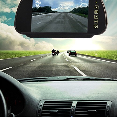 Image of SunRise Rearview 7 Inch TFT LED Mirror Monitor with Waterproof Backup Camera Combo for Reverse Parking with Bluetooth, USB and SD Card