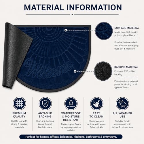 Image of DecorTwist PVC Door Mat 60x40 cm | Heavy Duty Indoor Outdoor Entrance Mat | Anti-Slip Rubber Back | Waterproof Dust & Dirt (Style 3 [ Blue ], Half Round PVC Door Mat 80x40 cm, Pack of 1)