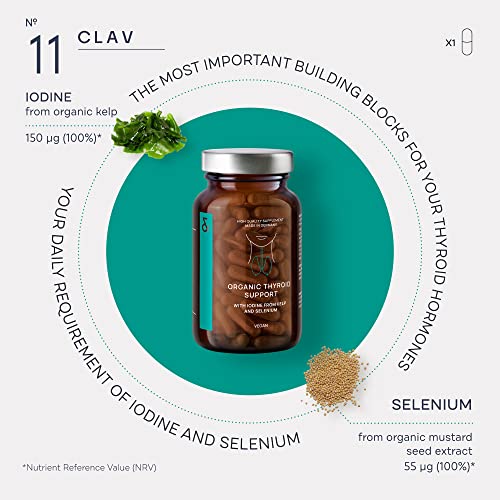 Organic Thyroid Support Supplement with Iodine from Sea Kelp Organic and Selenium from Mustard Seed Extract - 120 Capsules - Natural Thyroid Supplement for Men & Women - Vegan and Gluten Free