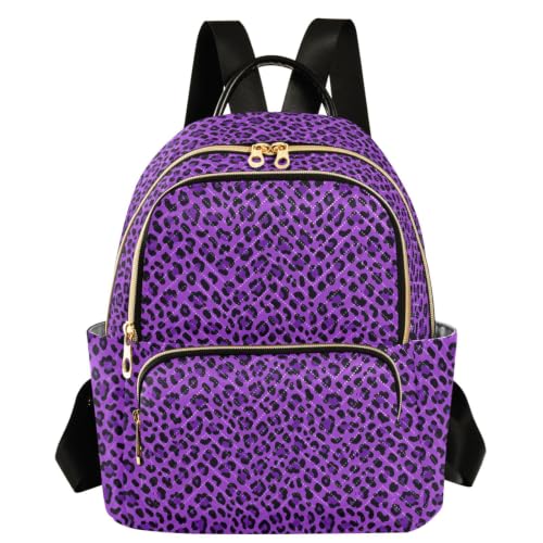 Mochila casual Dack Purple Leopard de poliéster ligero para mujer en tamaño mediano