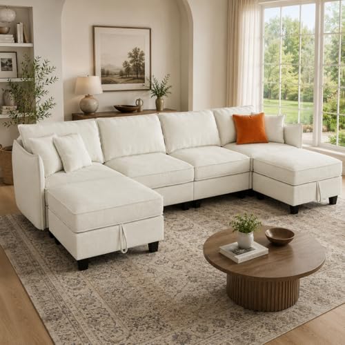 Supervsn 112" Modular Sectional Sofa U Shape Couches with Storage
