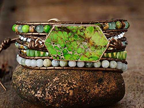 Image of Boho Stone Wrap Bracelet for Women,Turquoise Beaded Bracelet Jewelry Gift