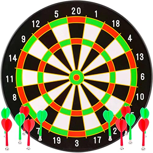 Magnetic Dartboard Set - 16 Inch Dart Board with 6 Strong Magnet Darts for Kids and Adults - Gift for Game Room, Office, Man Cave and Parties (Green Red White)